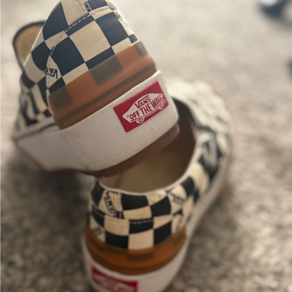 Vans Black and White Checkered Slip-On Stacked Platform Sneakers